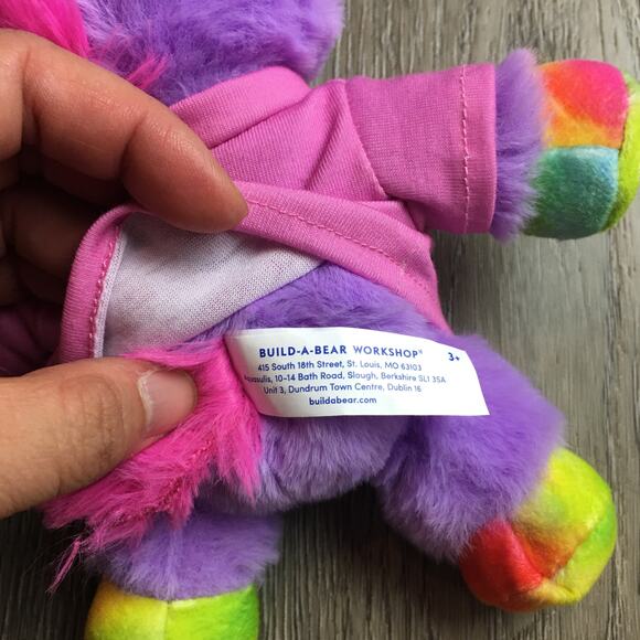 Build a Bear buddies unicorn plush purple rainbow small friend heart tshirt 8" - Picture 3 of 5